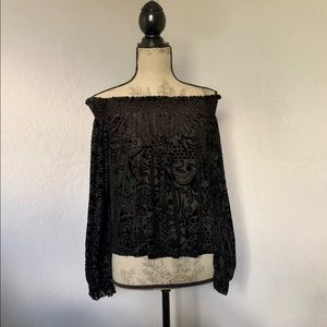 Free People Velvet Burntout Blouse, XS